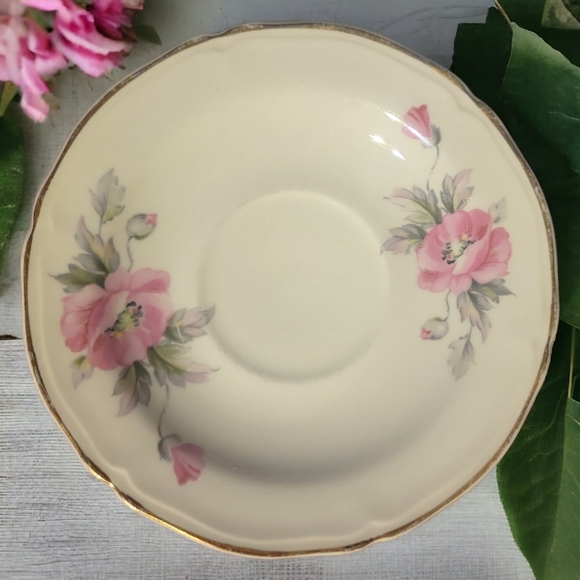Vtg 40's Tea Coffee Cup Saucer Plate Edwin Knowles Peony Rose Pink Gold Trim - Picture 2 of 9